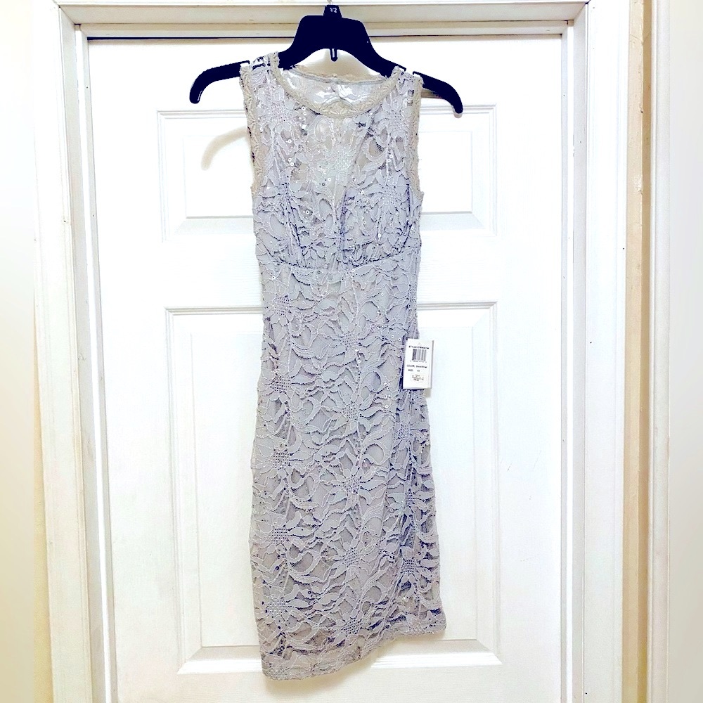 Sweetheart Lace Neck Sequin Cocktail Dress